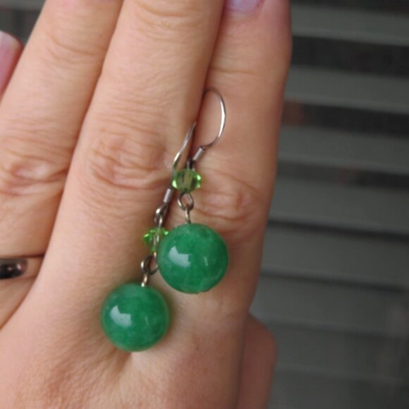 Sterling Silver Green Quartz CZ Dangle Earrings - Picture 14 of 15